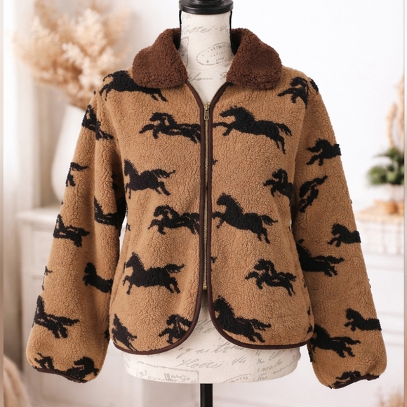The Great. The Pasture Jacket Women Size 0 Horses Zip Up Sherpa XS Rare - Picture 4 of 8
